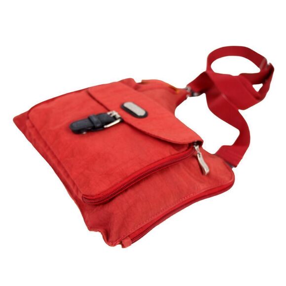 baggallini RED NYLON CANVAS URBAN MESSENGER X-BODY ORGANIZER SHOULDER BAG PURSE - Picture 9 of 16